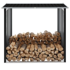 Galvanized Steel Firewood Shed Outdoor Log Storage Weatherproof Anthracite