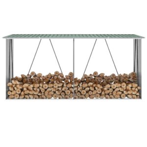 Galvanised Steel Firewood Storage Shed Outdoor Log Rack Holder with Sloped Roof