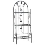 Elegant Iron Plant Stand Weather-Resistant Leaf Design Outdoor Indoor Shelves