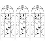 Set of Three Iron Garden Trellises Weather-Resistant Leaf Design Arch Top