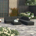 6 Piece Garden Lounge Set Black with Cushions Poly Rattan