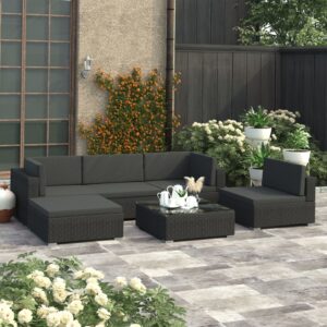 6 Piece Garden Lounge Set with Cushions Poly Rattan Black