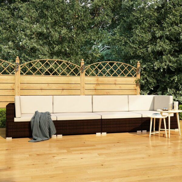 4 Piece Garden Sofa Set with Cushions Poly Rattan Brown