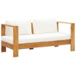 Solid Acacia Wood Outdoor Garden Sofa Cream Cushions Weather-Resistant Patio