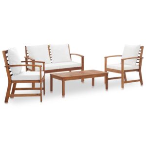 4 Piece Garden Lounge Set with Cushions Solid Acacia Wood