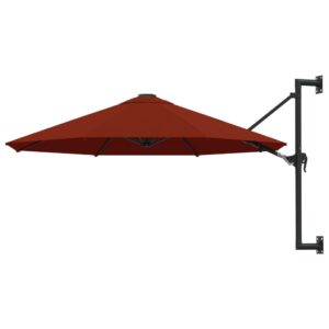 Terracotta Wall Mounted Garden Parasol UV Protection Crank System Metal Pole