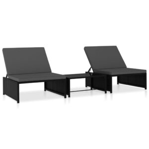 Sun Loungers 2 pcs with Table Poly Rattan Black