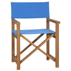 Solid Teak Wood Director's Chair Blue Foldable Outdoor Patio Garden Comfort