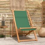 Folding Teak Wood Beach Chair Adjustable Backrest Durable Outdoor Green Seat