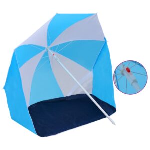 Outdoor Beach Umbrella Sun Shade Shelter Adjustable Blue White Fabric Canopy