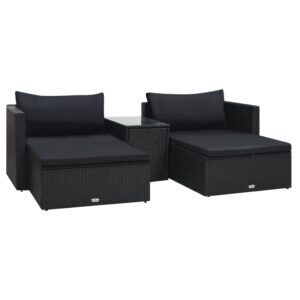 5 Piece Garden Lounge Set with Cushions Poly Rattan Black