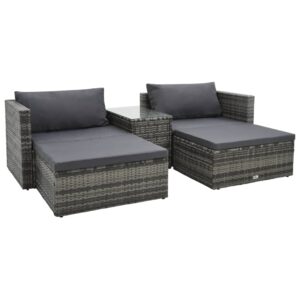 5 Piece Garden Lounge Set with Cushions Poly Rattan Grey