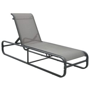 Adjustable Grey Sun Lounger Aluminum Frame Textilene Fabric Outdoor Patio Bed