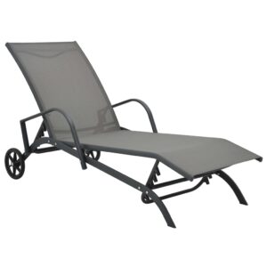 Adjustable Outdoor Sun Lounger Steel Frame Textilene Fabric with Wheels Grey