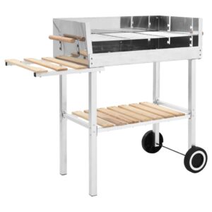 Extra Large Stainless Steel Charcoal BBQ Grill with Dual Shelves Outdoor Patio