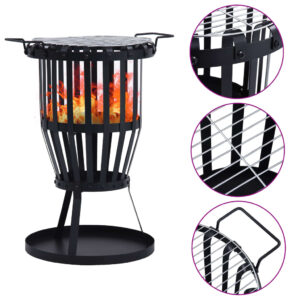 Outdoor Garden Fire Pit Basket BBQ Grill Steel Portable Patio Heater Cooker