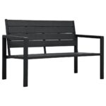 Outdoor Garden Bench Weather-Resistant HDPE Black Wood Look Patio Seating