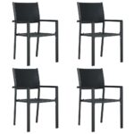 Set of Four Outdoor Garden Patio Chairs Weather Resistant Rattan Design Black