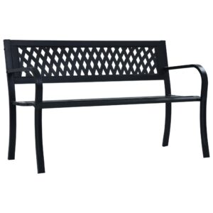 Outdoor Garden Patio Bench Weather-Resistant Steel Frame Lattice Backrest Black