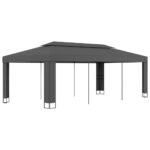 Outdoor Double Roof Gazebo Weather Resistant Fabric Steel Frame Anthracite