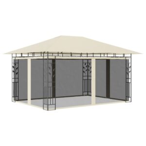 Cream Outdoor Gazebo Canopy with Mosquito Netting Polyester Sunroof Garden Tent