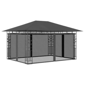 Outdoor Garden Gazebo Canopy with Mosquito Netting Sunroof Anthracite Patio Shelter