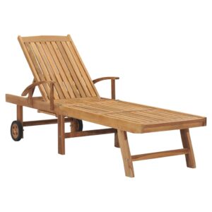 Outdoor Teak Wood Sun Lounger Adjustable Backrest Patio Garden Poolside Deck