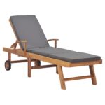 Adjustable Teak Wood Sun Lounger with Cushion Outdoor Patio Garden Pool Deck