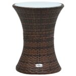 Outdoor Rattan Drum Side Table Tempered Glass Top Weather Resistant Patio Brown