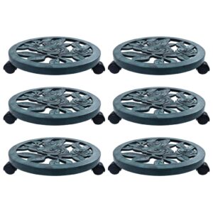 Set of Six Durable Green Plastic Plant Caddies with Rotatable Castors