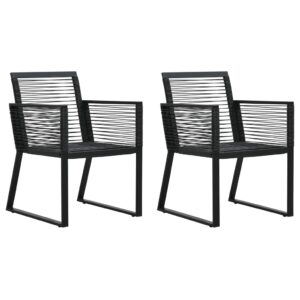 Outdoor Patio Chairs Set of Two Black PVC Rattan Woven Steel Frame UV Resistant