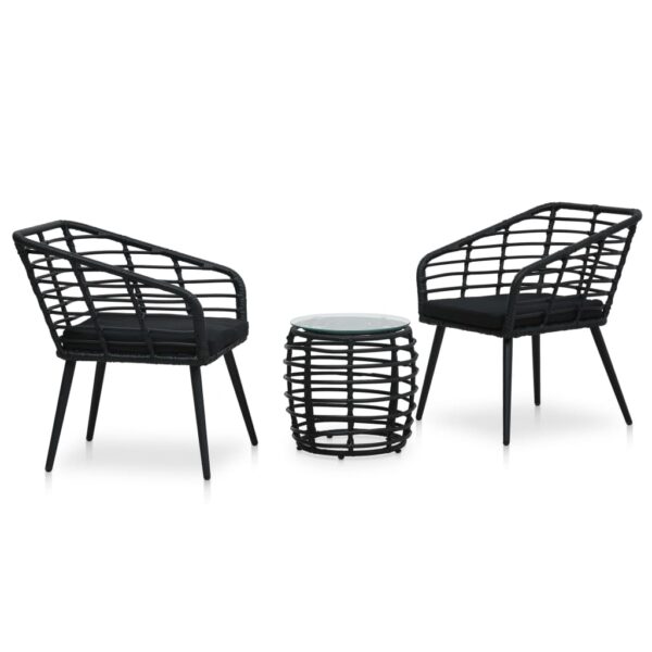 Chic Black Poly Rattan Bistro Set Outdoor Patio Furniture with Glass Table