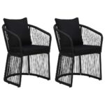 Garden Chairs 2 pcs with Cushions and Pillows PVC Rattan Black