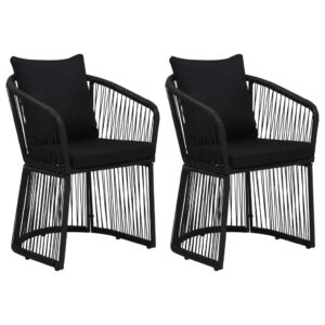 Garden Chairs 2 pcs with Cushions and Pillows PVC Rattan Black