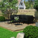 6 Piece Garden Lounge Set with Cushions Black PVC