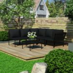 6 Piece Garden Lounge Set with Cushions Black PVC