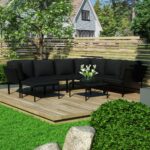 8 Piece Garden Lounge Set with Cushions Black PVC