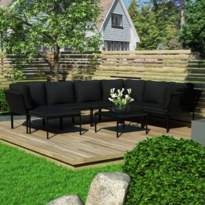 8 Piece Garden Lounge Set with Cushions Black PVC