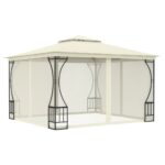 Elegant Cream Outdoor Gazebo with Ventilated Nets UV Resistant Polyester Canopy