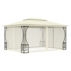 Luxurious Cream Outdoor Gazebo with Nets UV Resistant Polyester Sunshade Shelter