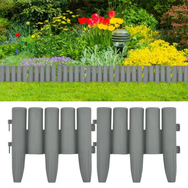 Durable Grey Log Design Garden Lawn Edging Weather Resistant Outdoor Border Set