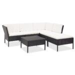 6 Piece Garden Lounge Set with Cushions Poly Rattan Black