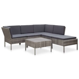 6 Piece Garden Lounge Set with Cushions Poly Rattan Grey