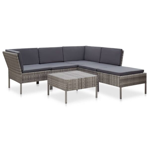 6 Piece Garden Lounge Set with Cushions Poly Rattan Grey