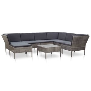 8 Piece Garden Lounge Set with Cushions Poly Rattan Grey