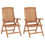 Solid Teak Wood Reclining Garden Chairs Set of Two Outdoor Patio Furniture