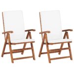 Solid Teak Wood Cream Reclining Garden Chairs with Cushions Outdoor Patio Set