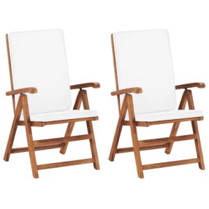 Solid Teak Wood Cream Reclining Garden Chairs with Cushions Outdoor Patio Set