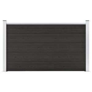 Grey WPC Garden Privacy Fence Panel Set Wood Grain Composite Aluminium Post