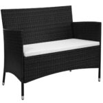 Garden Bench with Cushion Poly Rattan Black